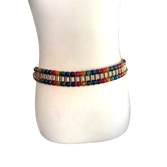 Unique Vintage Muli Color Beaded Belt With Gold Tone Hardware - Picture 2 of 7